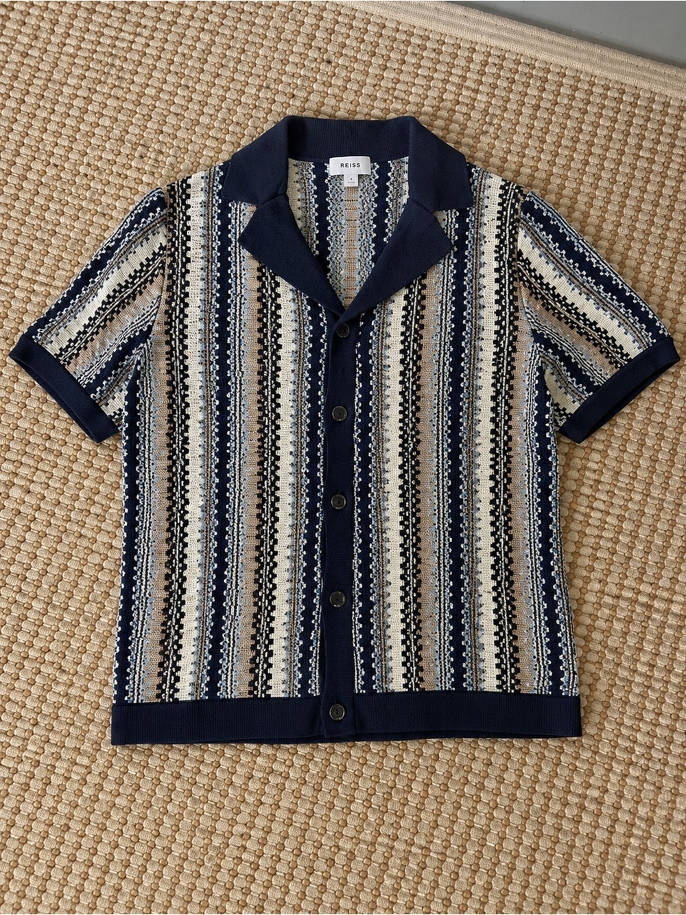 Reiss Men’s Knit Resort Button-Up Shirt | Size Large | Coastal Beach Vibe Polo